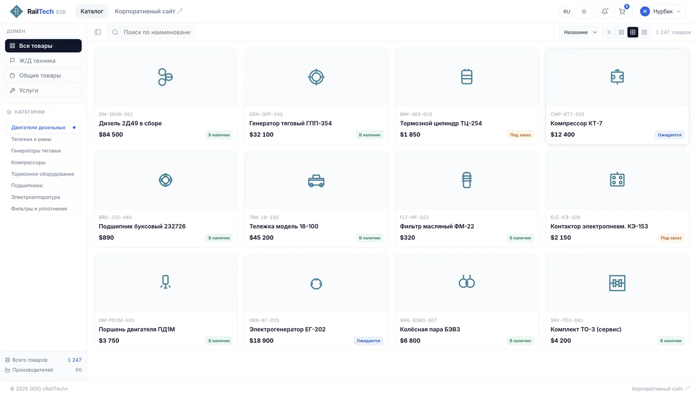 B2B каталог RailTech — 1247 товаров с фильтрами и ценами